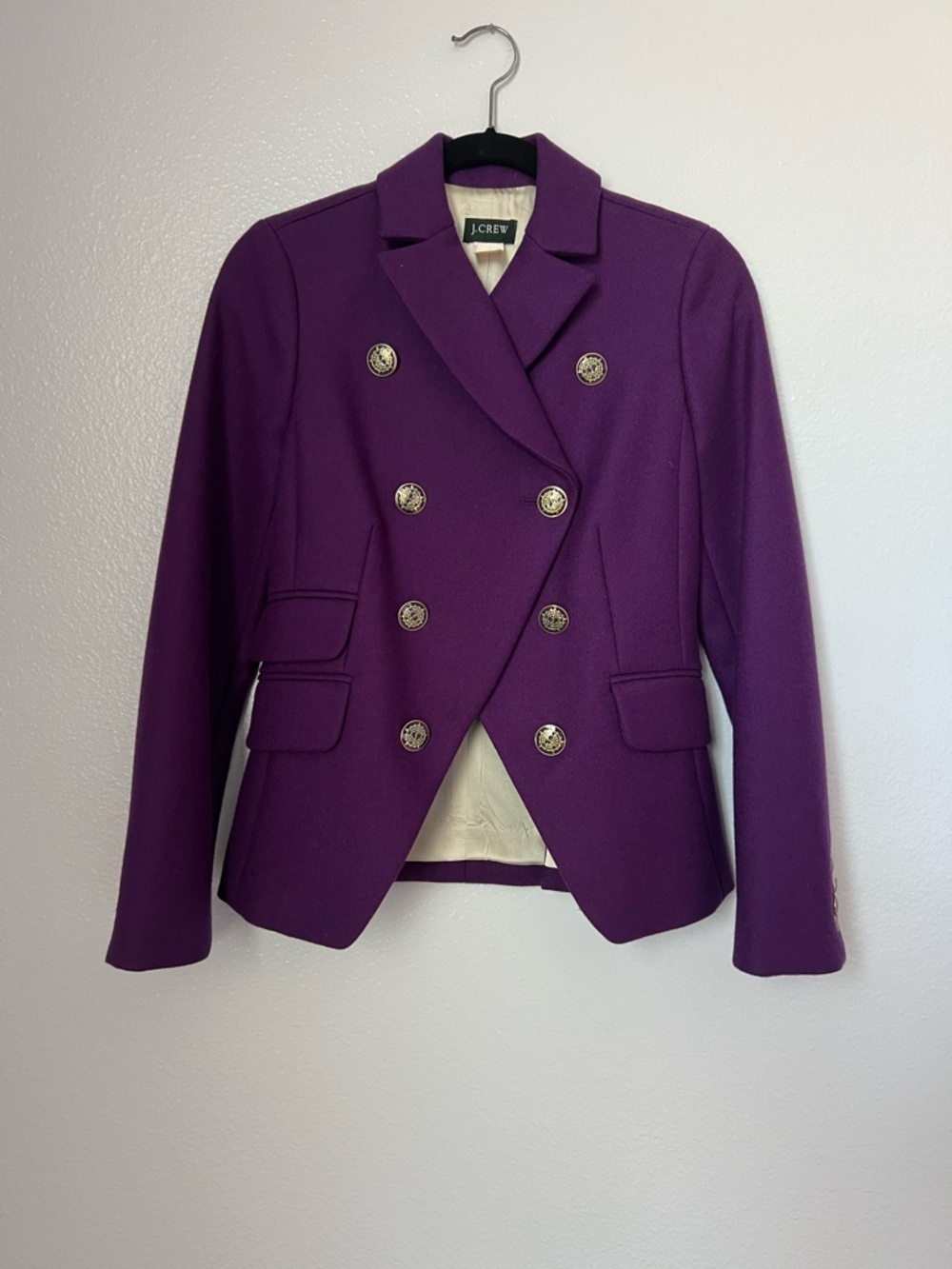 J. Crew Oxford Double-Breasted Purple Blazer with Enamel Buttons